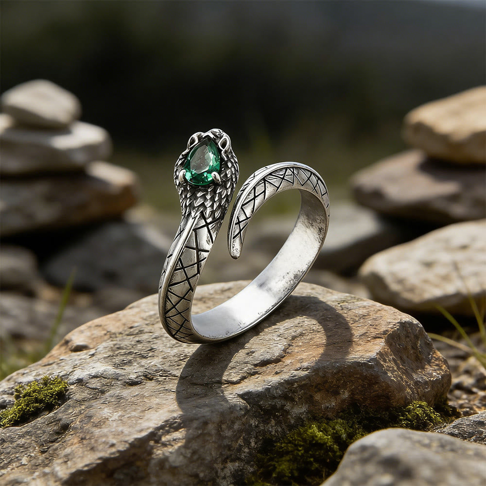 Serpent Scale Forest Stone Weave Ring