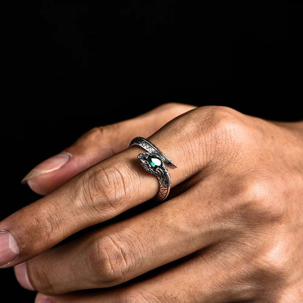 Serpent Scale Forest Stone Weave Ring