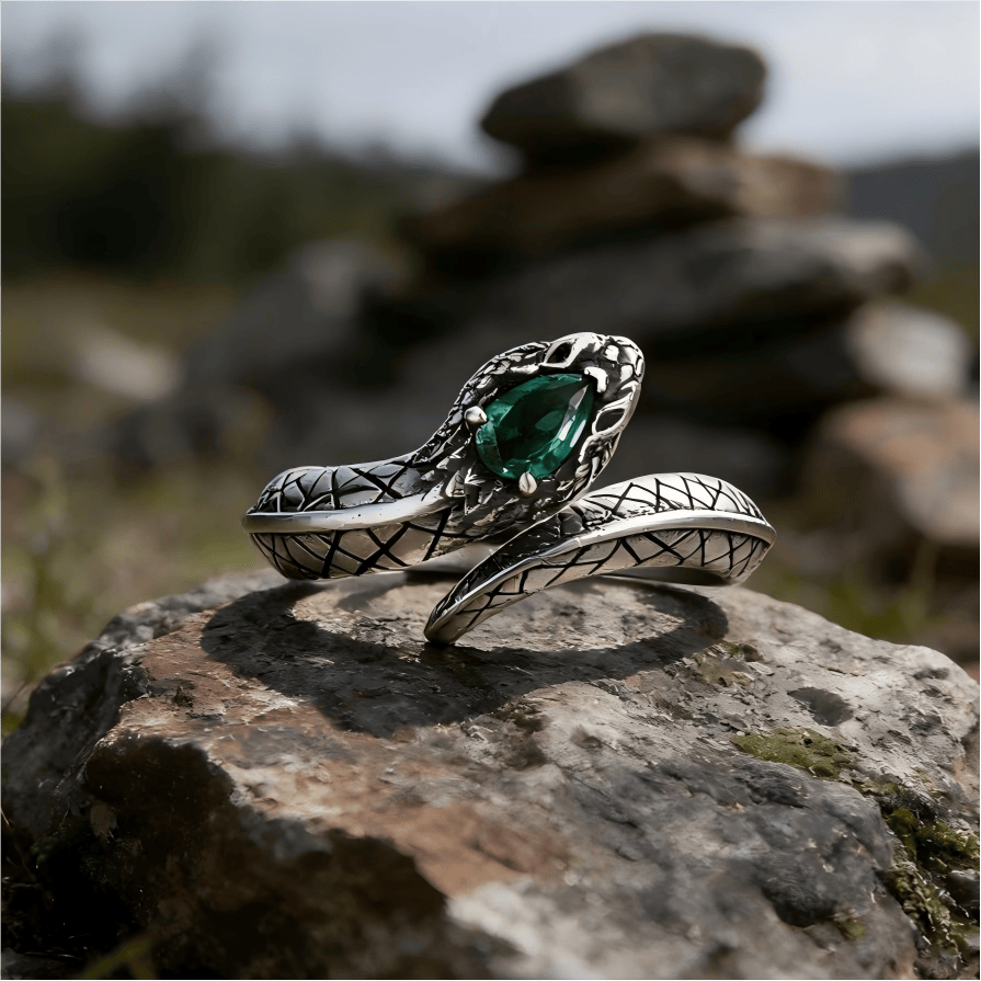 Serpent Scale Forest Stone Weave Ring