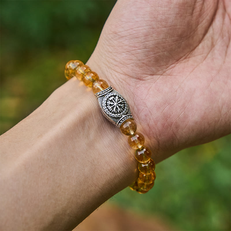 Viking Runes Vegvisir Crystal Beaded Bracelet