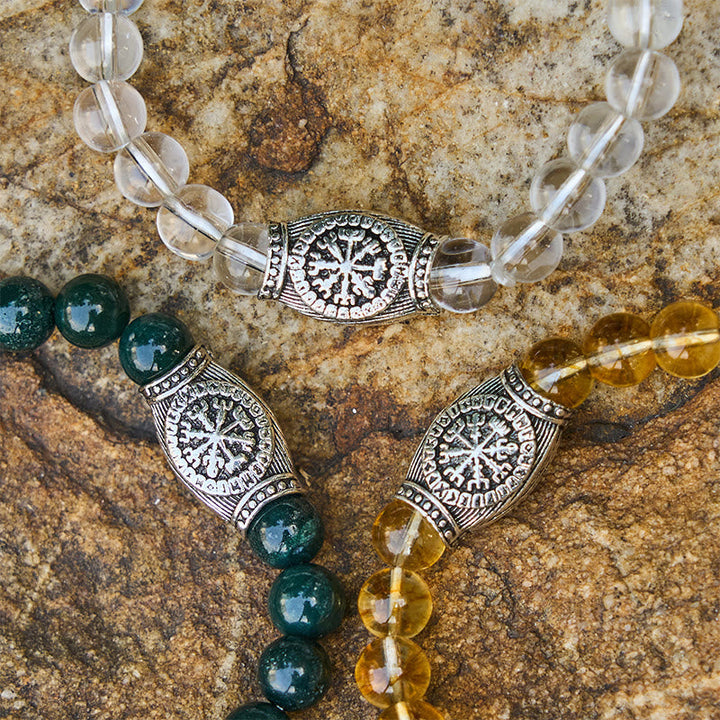 Viking Runes Vegvisir Crystal Beaded Bracelet
