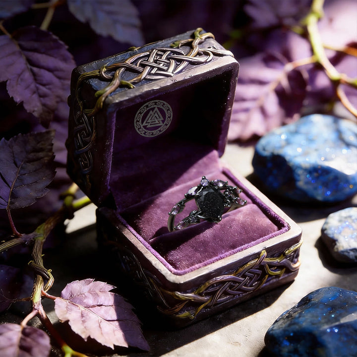 Starry Night Dream Blue Sandstone Amethyst 2-Piece Ring Set