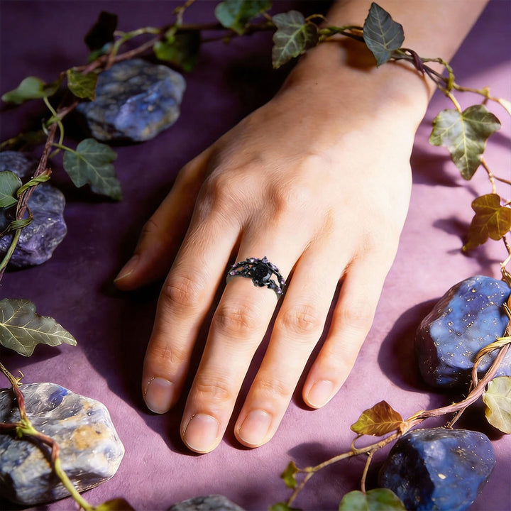 Starry Night Dream Blue Sandstone Amethyst 2-Piece Ring Set