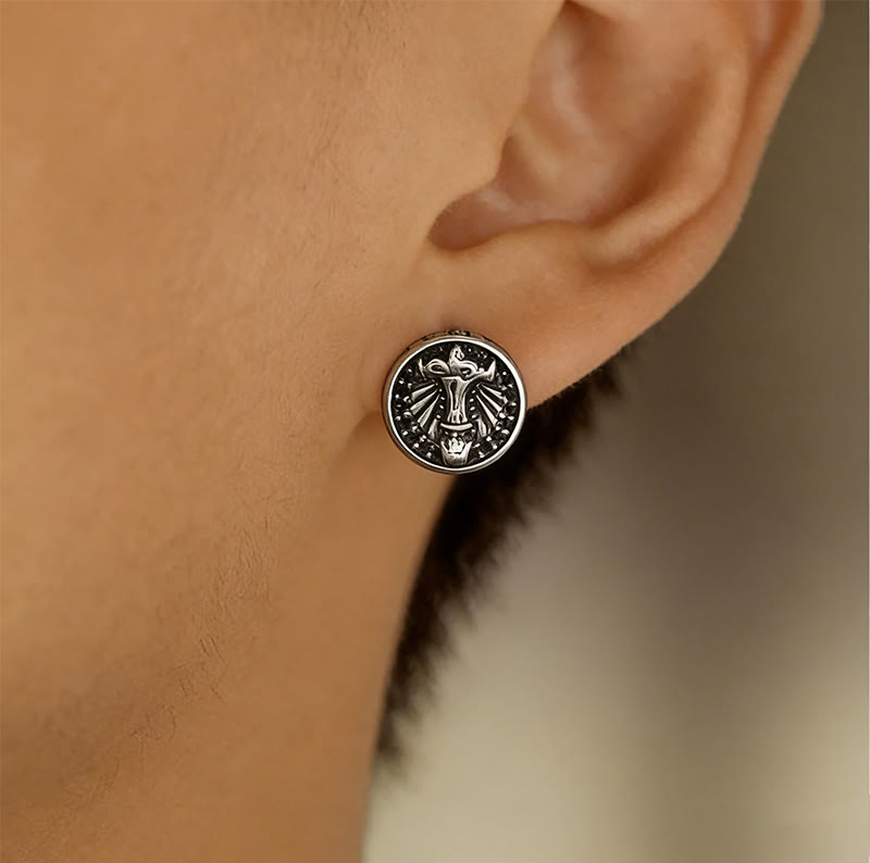 Viking Mjolnir Rune Antiqued Stud Earrings