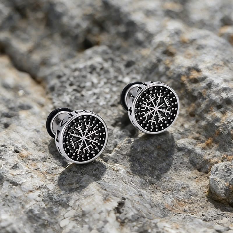 Viking Mjolnir Rune Antiqued Stud Earrings