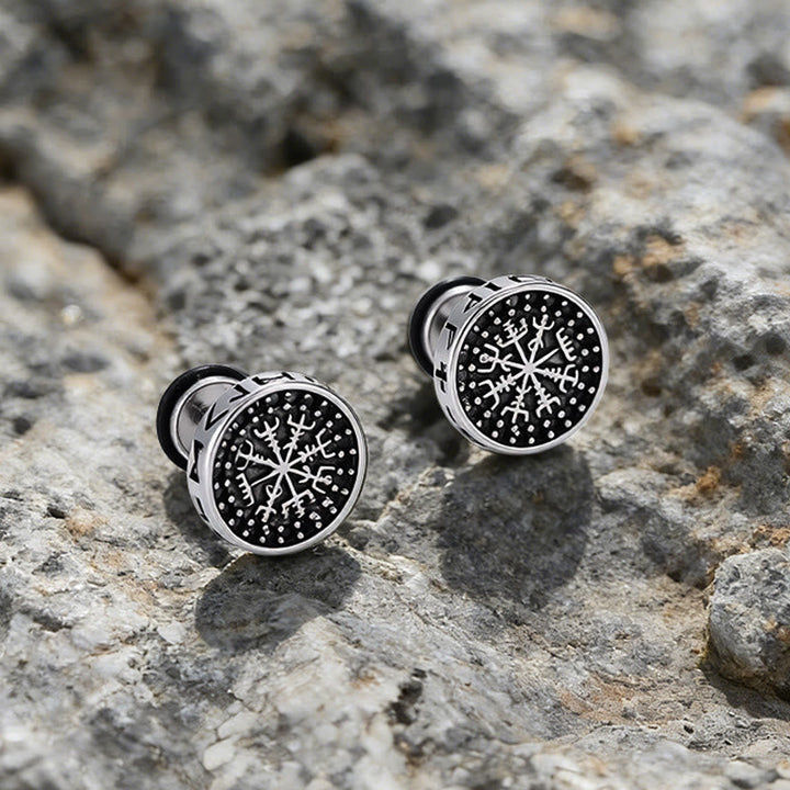 Viking Mjolnir Rune Antiqued Stud Earrings