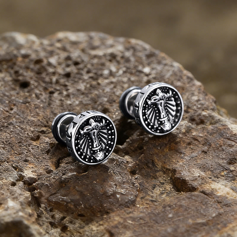 Viking Mjolnir Rune Antiqued Stud Earrings