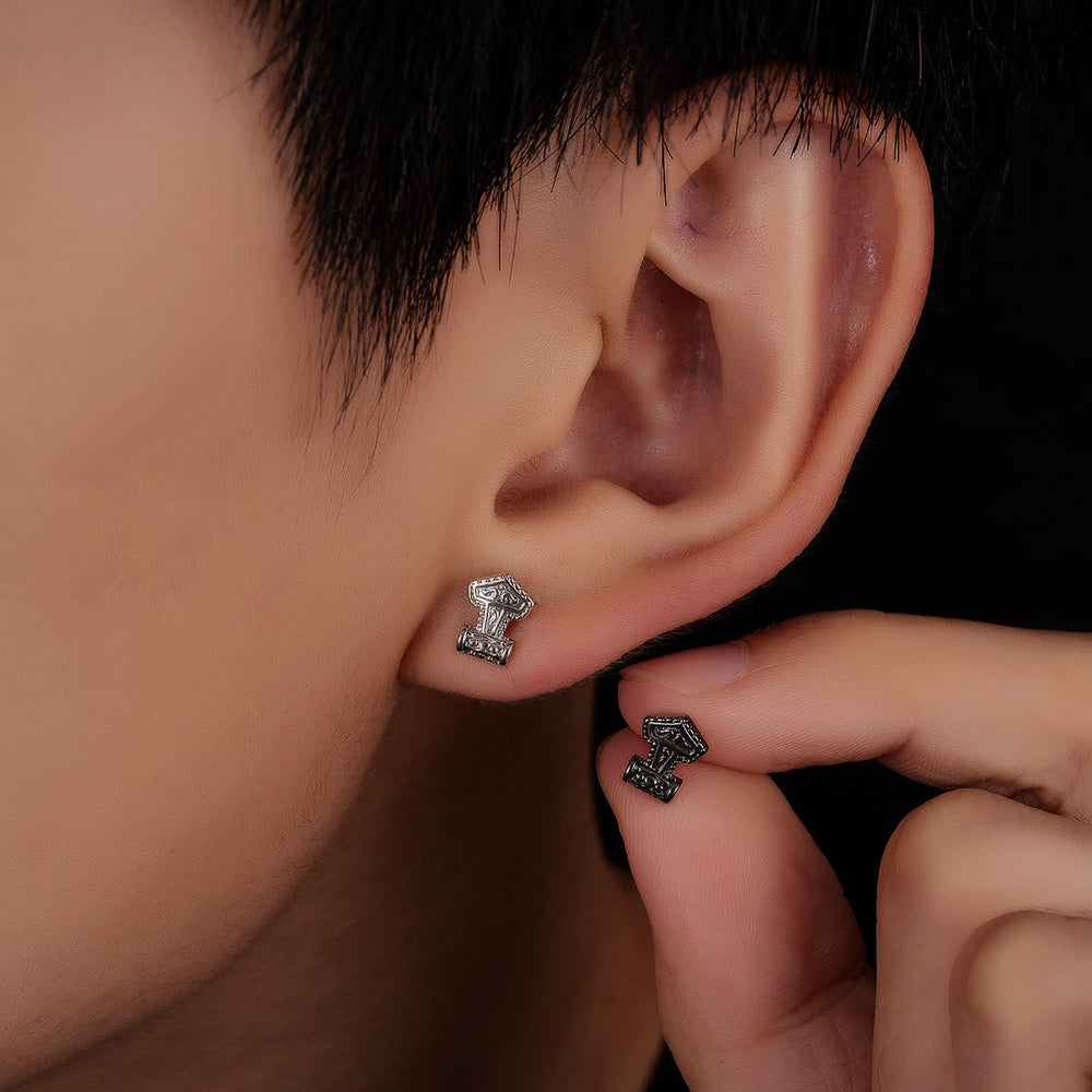 Mjolnir Carved Vintage Stud Earrings
