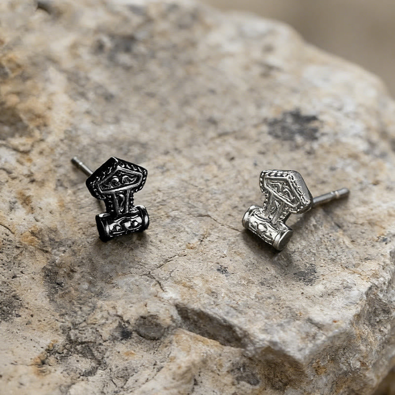 Mjolnir Carved Vintage Stud Earrings