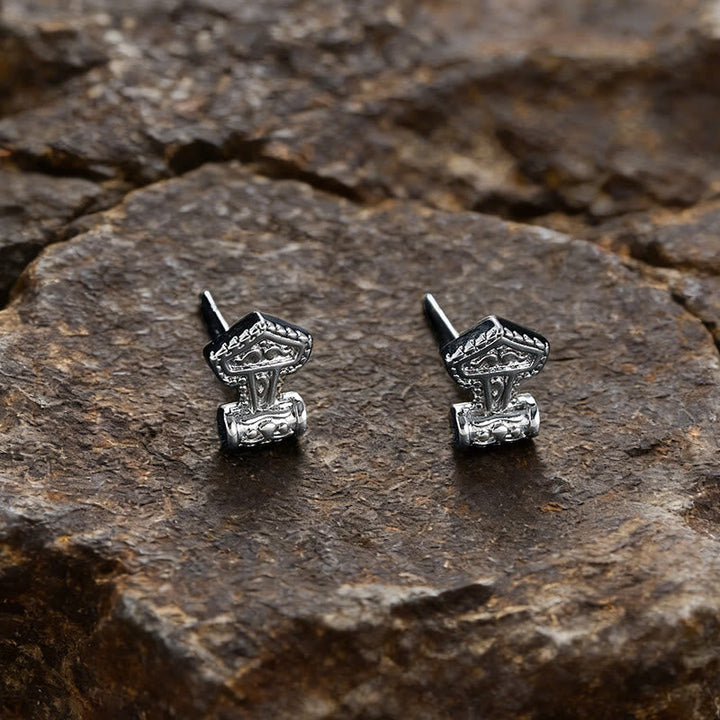 Mjolnir Carved Vintage Stud Earrings