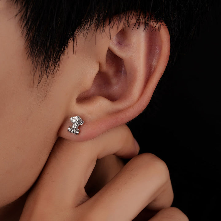 Mjolnir Carved Vintage Stud Earrings