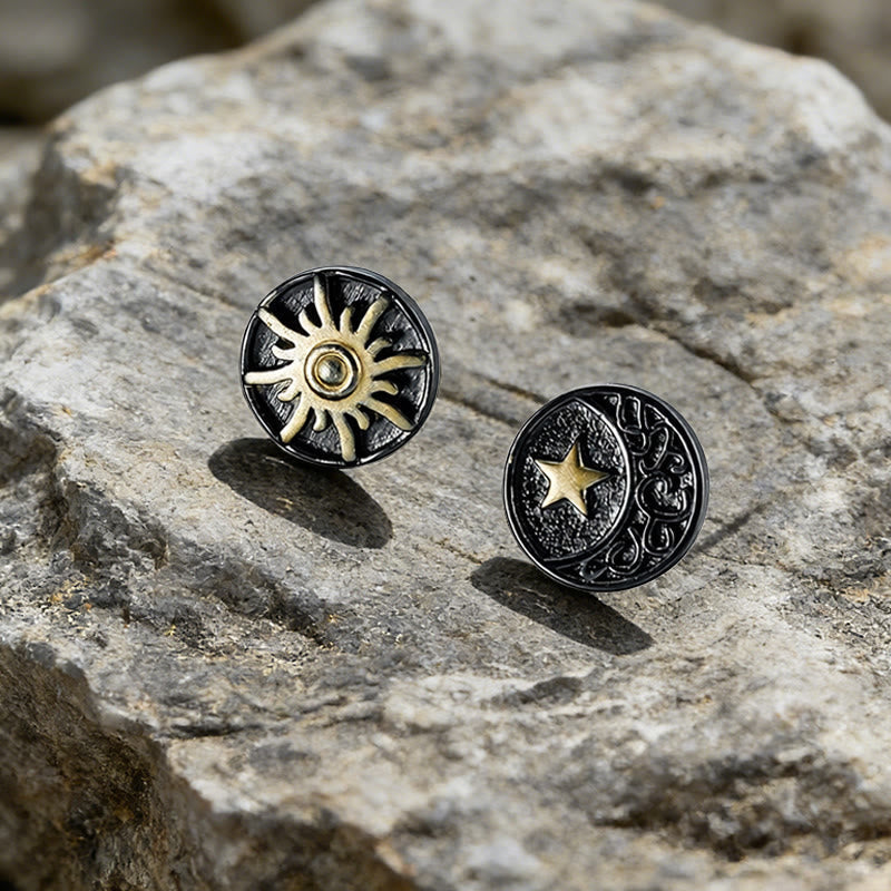 Sun Moon Star Carved Vintage Earrings