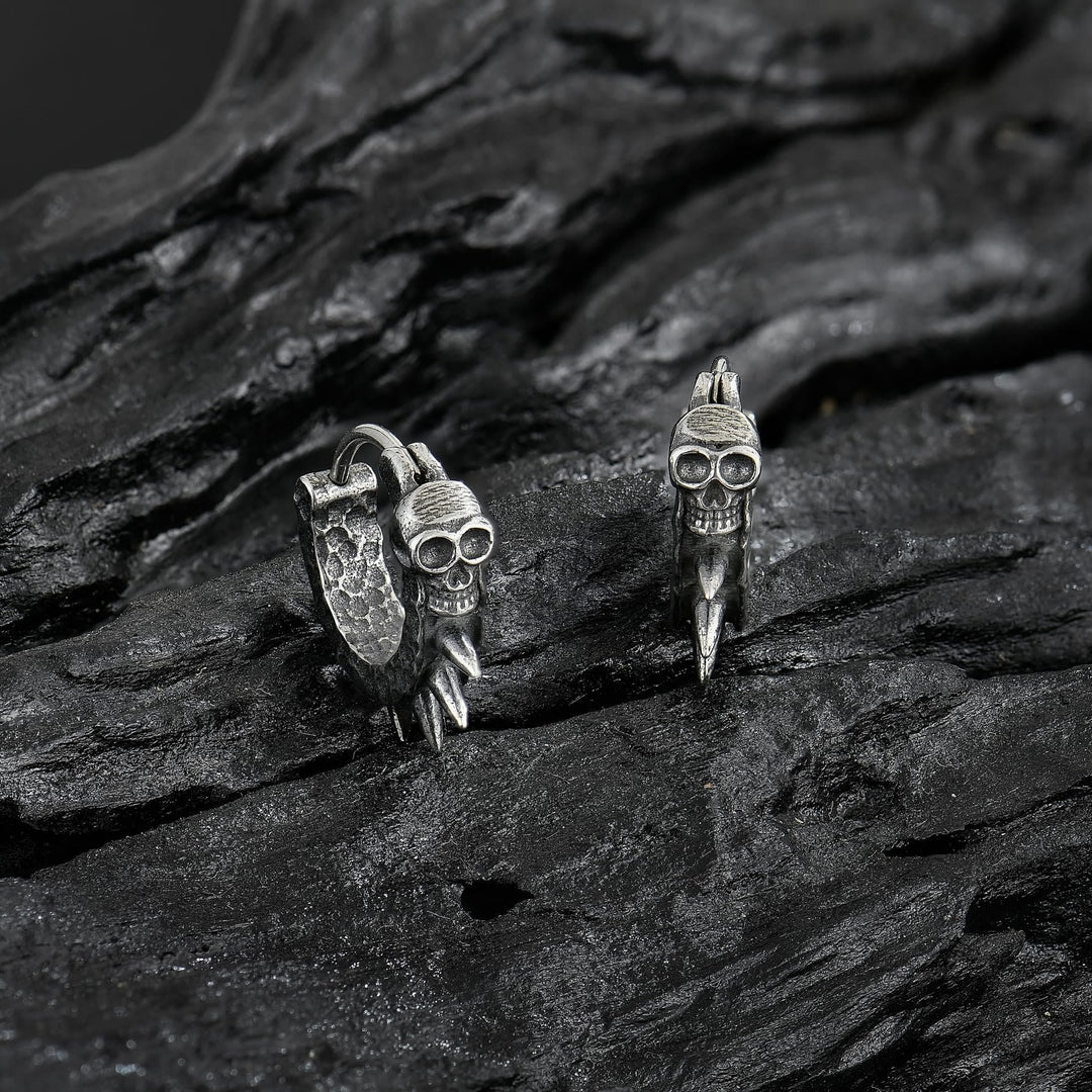 Viking Thorned Skull Huggie Earrings