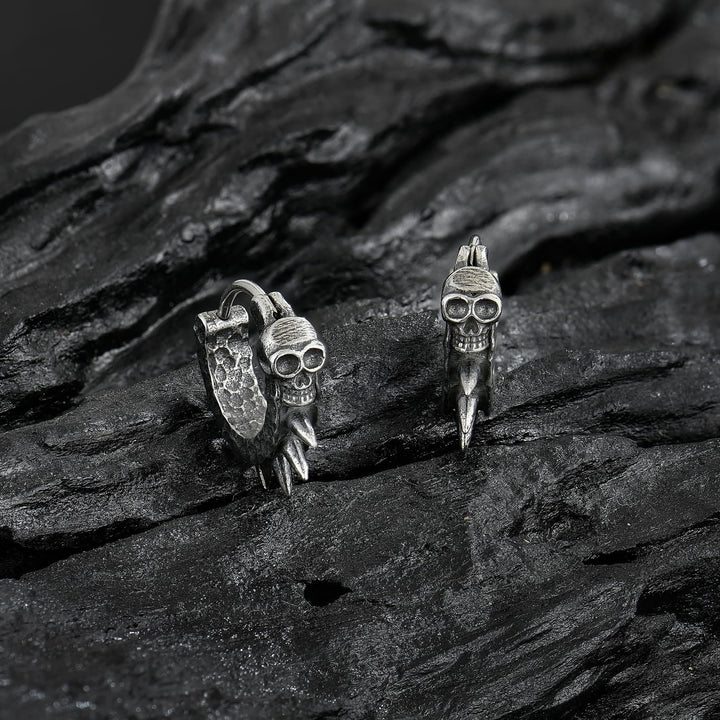 Viking Thorned Skull Huggie Earrings