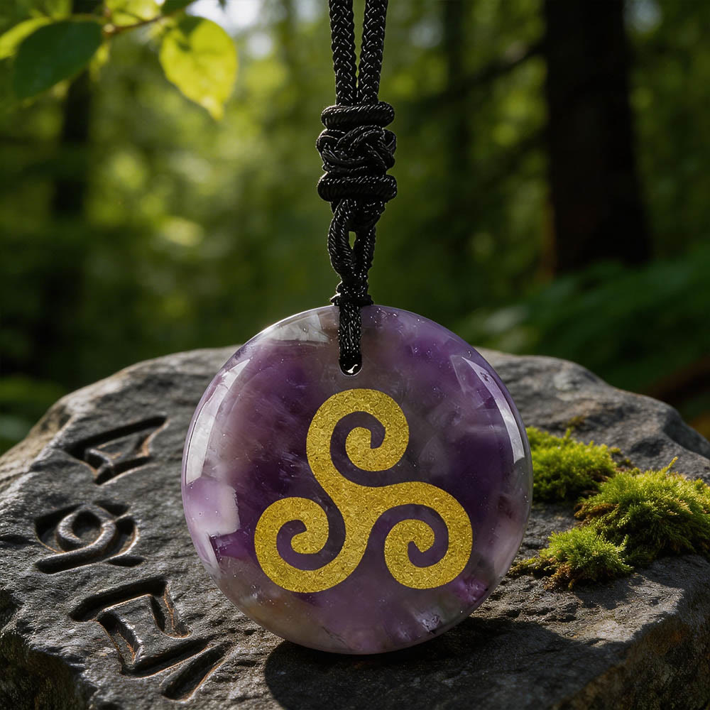 Triskelion Spiral Knot Crystal Necklace