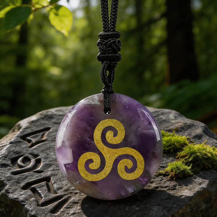 Triskelion Spiral Knot Crystal Necklace