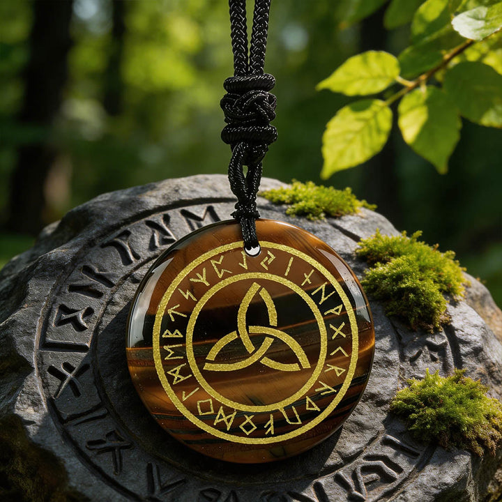 Triquetra Rune Circle Crystal Necklace