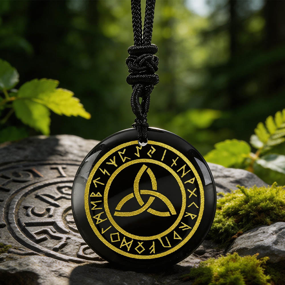 Triquetra Rune Circle Crystal Necklace