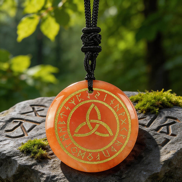 Triquetra Rune Circle Crystal Necklace