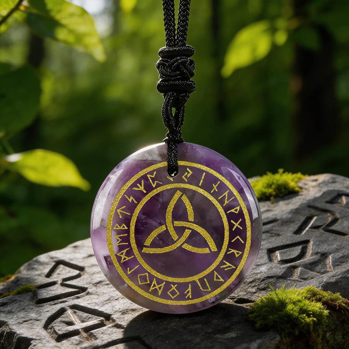 Triquetra Rune Circle Crystal Necklace