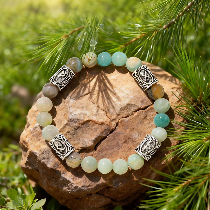Viking Rune Talisman Protection Crystal Beaded Bracelet