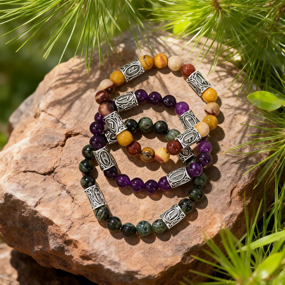 Viking Rune Talisman Protection Crystal Beaded Bracelet