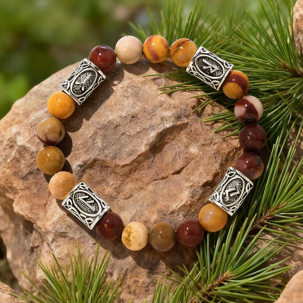 Viking Rune Talisman Protection Crystal Beaded Bracelet