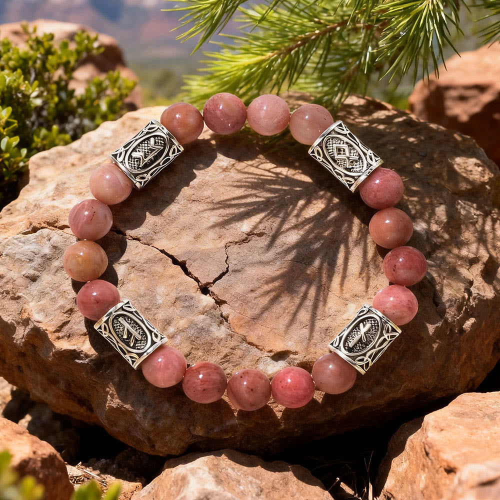 Viking Rune Talisman Protection Crystal Beaded Bracelet