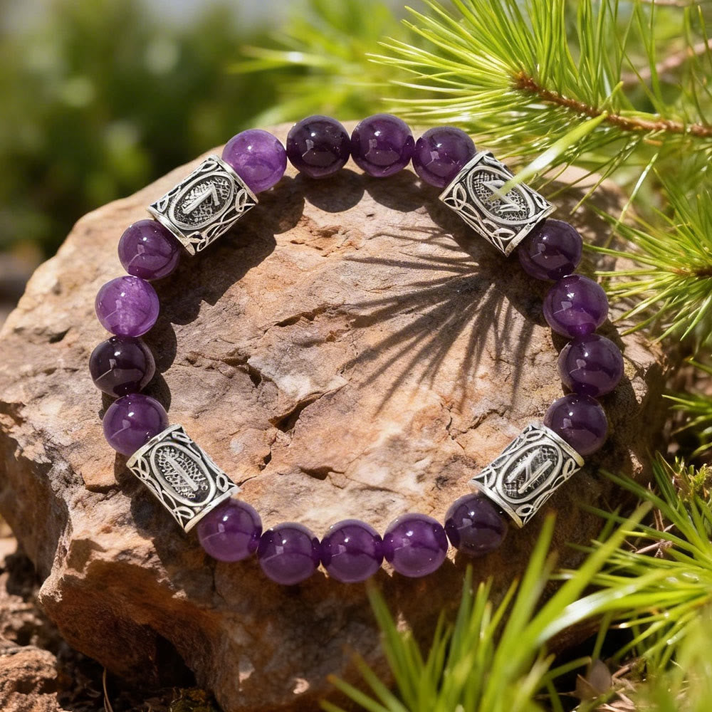 Viking Rune Talisman Protection Crystal Beaded Bracelet