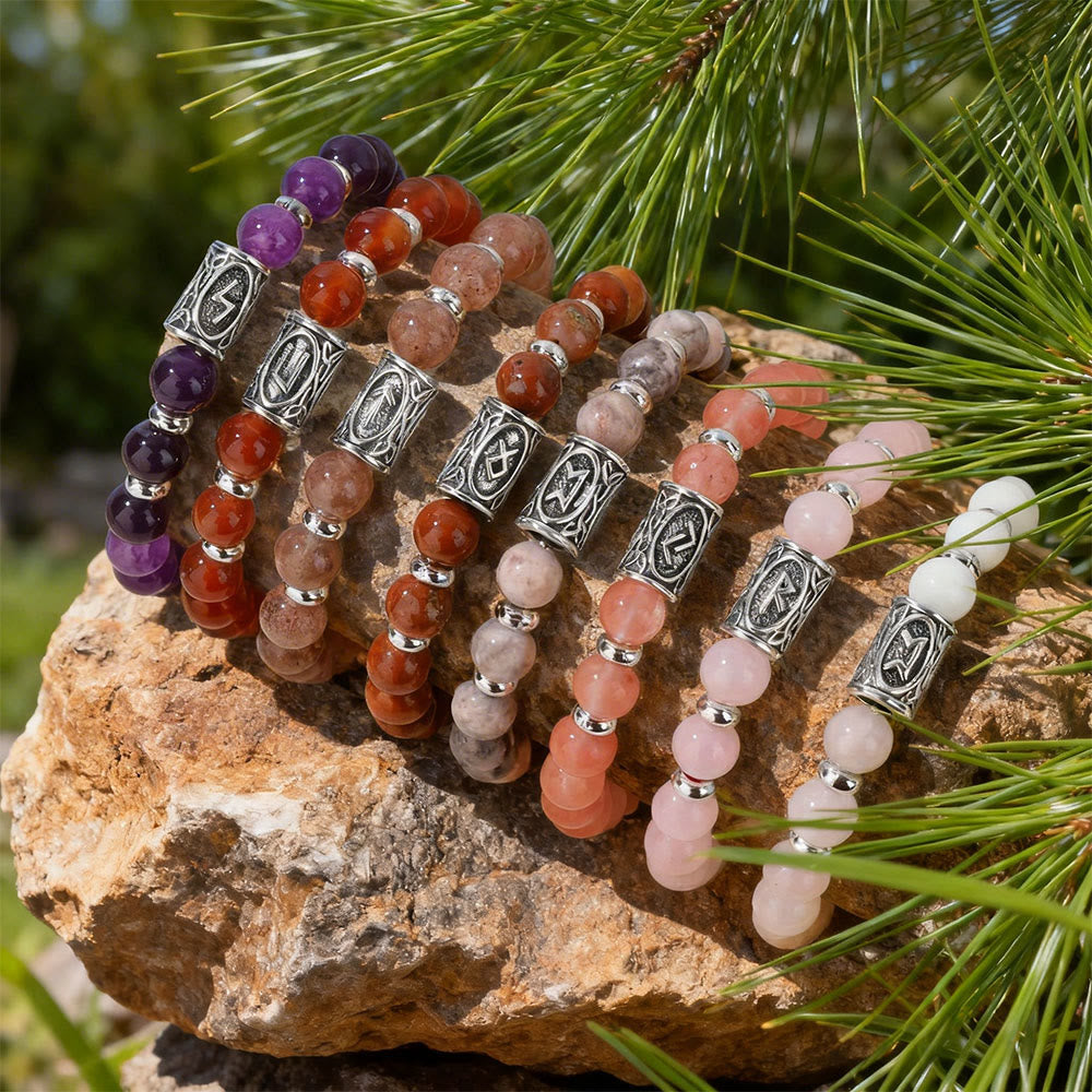 Viking Runes Courage Blessing Crystal Beaded Bracelet