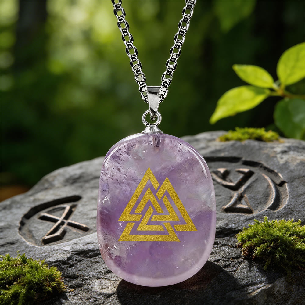 Valknut Strength Sigil Crystal Necklace