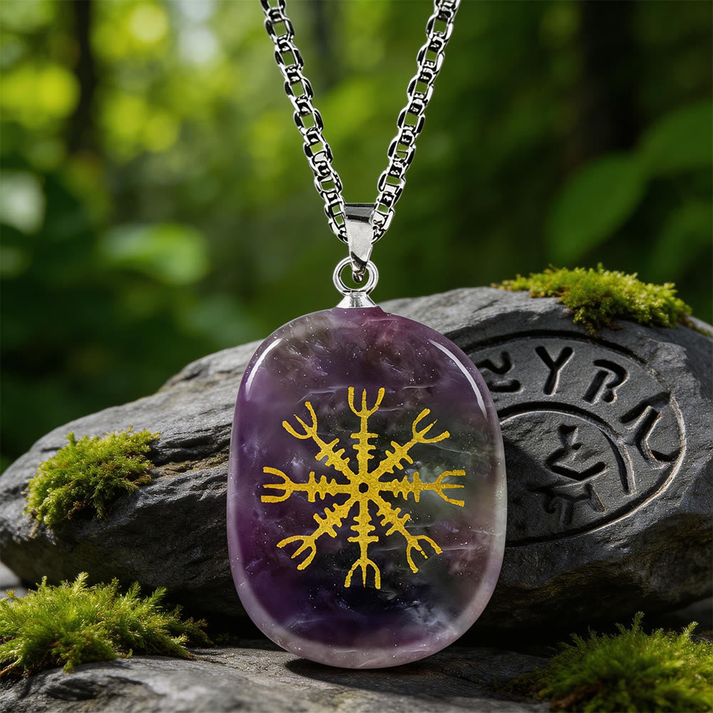 Norse Helm of Awe Courage Crystal Necklace