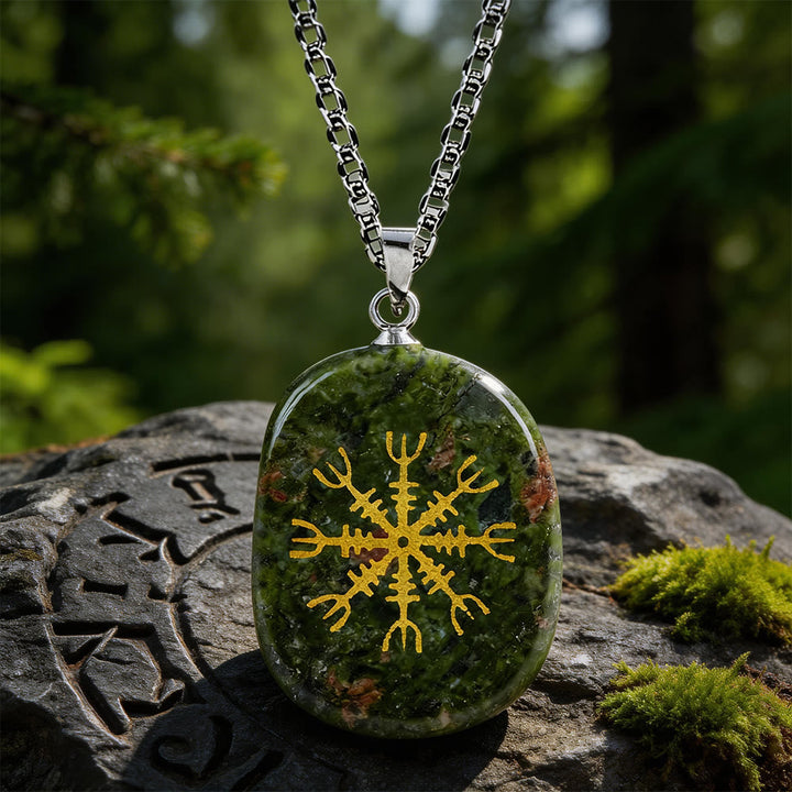 Norse Helm of Awe Courage Crystal Necklace