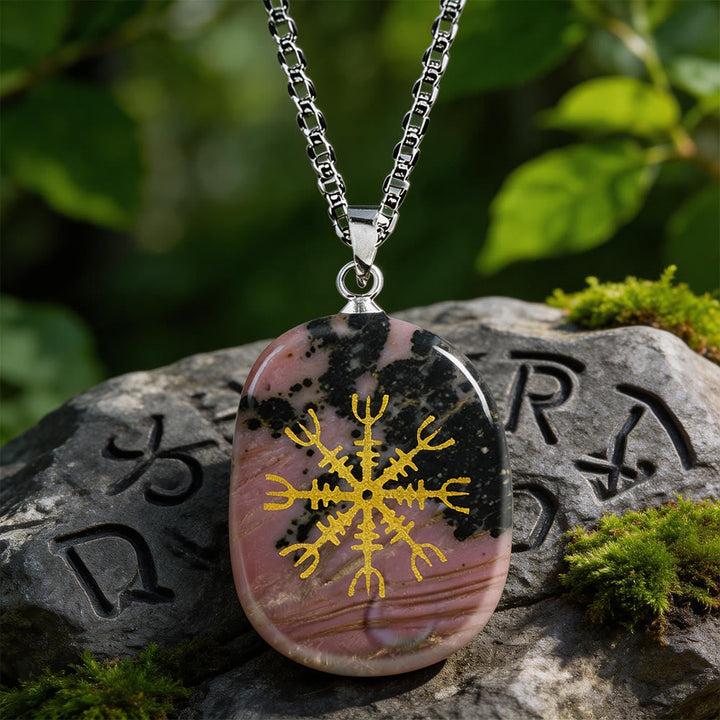Norse Helm of Awe Courage Crystal Necklace