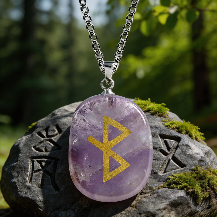 Viking Healing Bind Rune Vitality Crystal Necklace