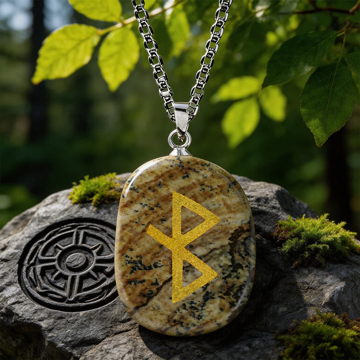Viking Healing Bind Rune Vitality Crystal Necklace