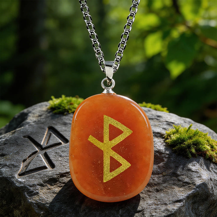 Viking Healing Bind Rune Vitality Crystal Necklace