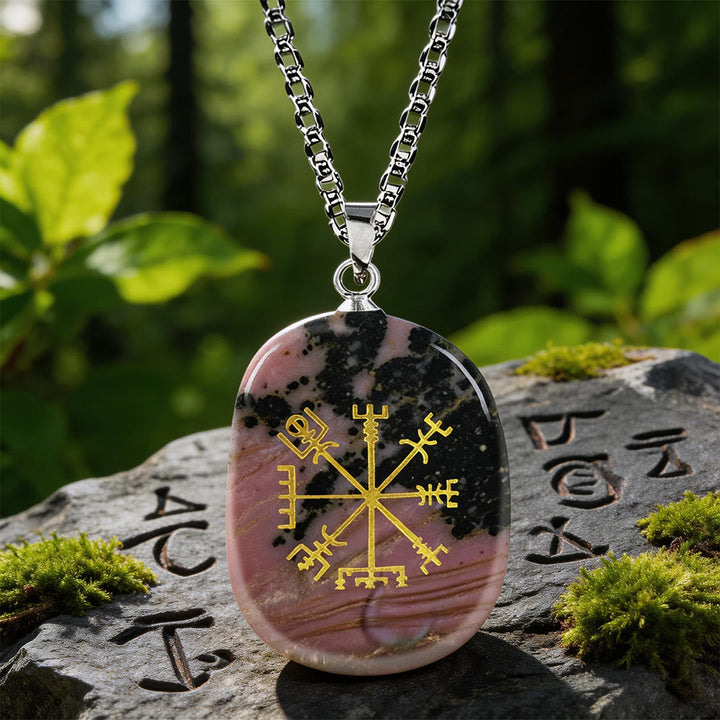 Vegvisir Runic Compass Guidance Crystal Necklace