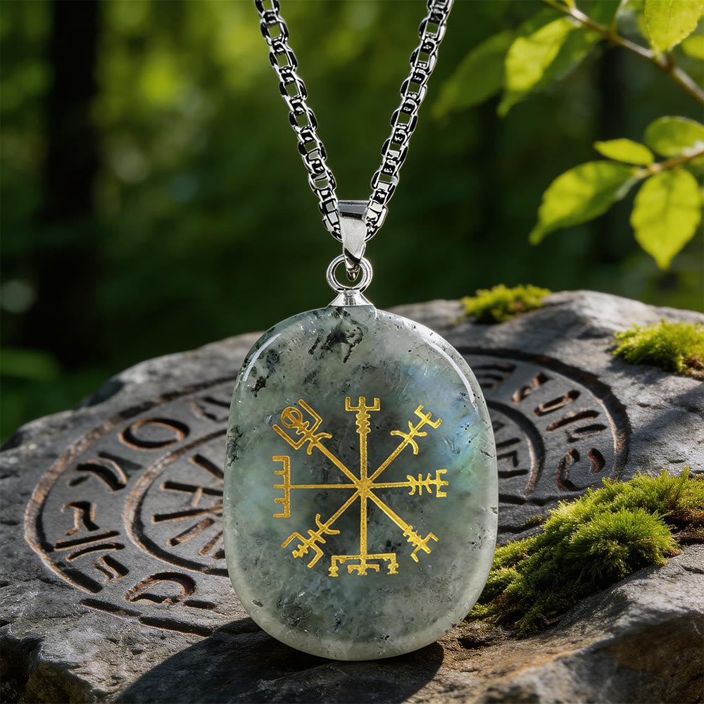Vegvisir Runic Compass Guidance Crystal Necklace
