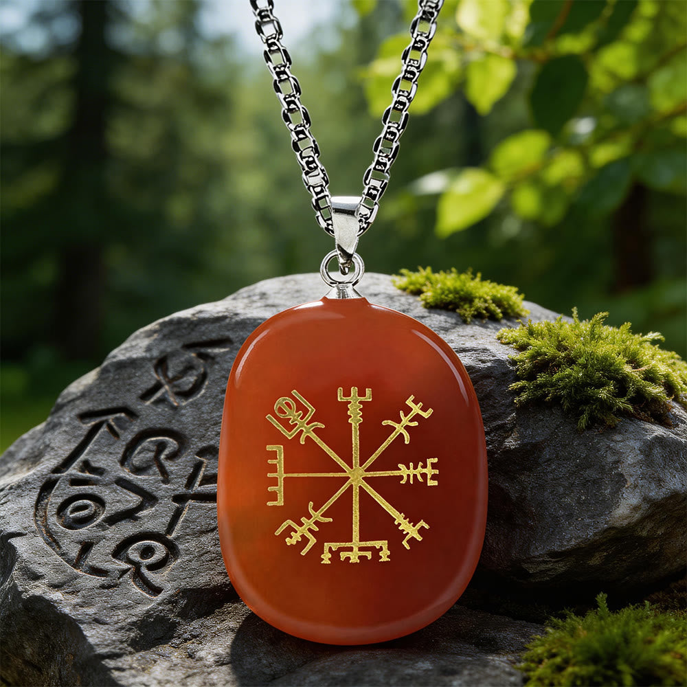 Vegvisir Runic Compass Guidance Crystal Necklace