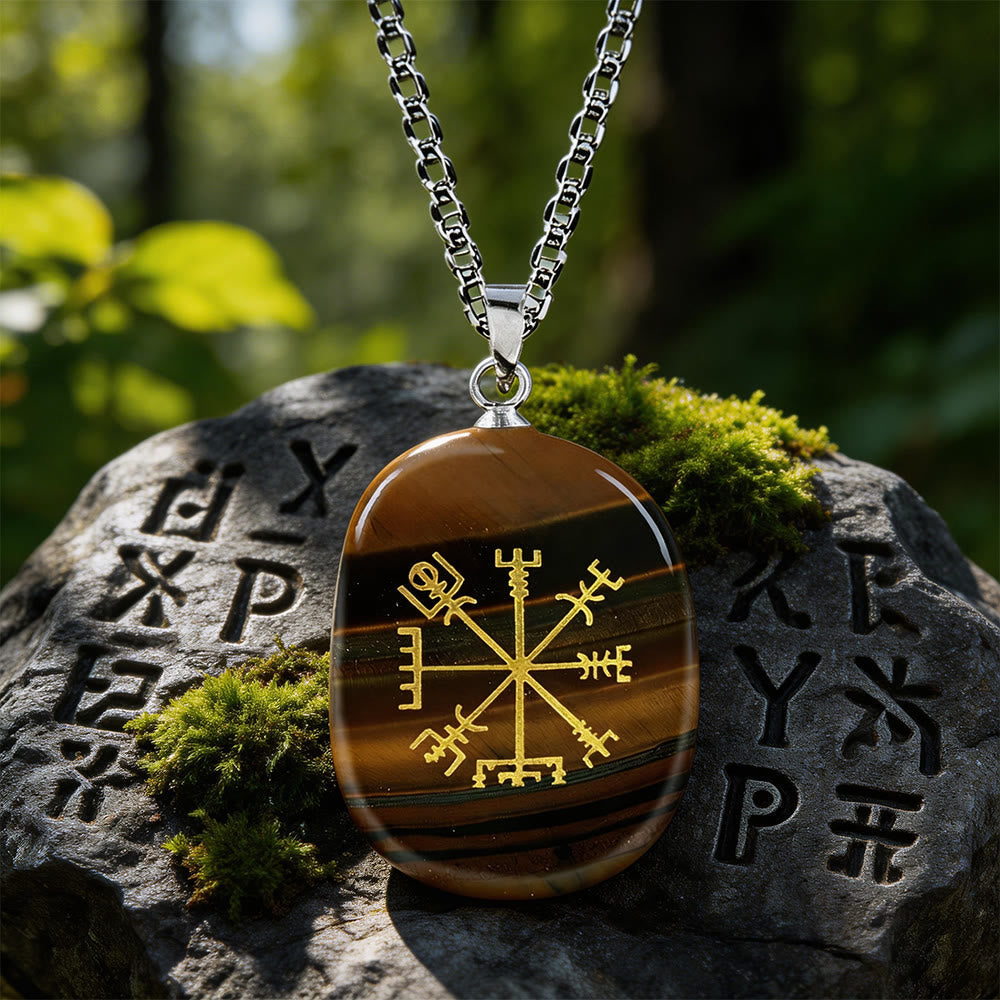 Vegvisir Runic Compass Guidance Crystal Necklace