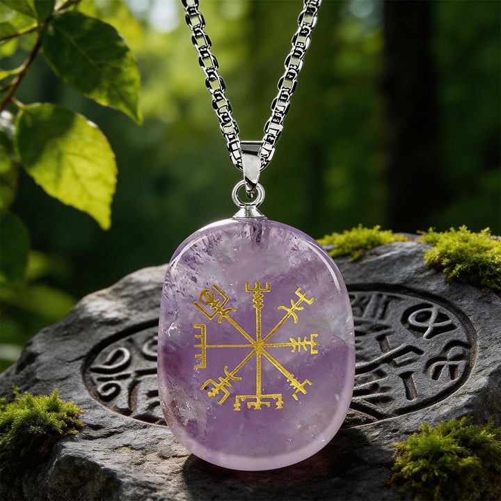 Vegvisir Runic Compass Guidance Crystal Necklace