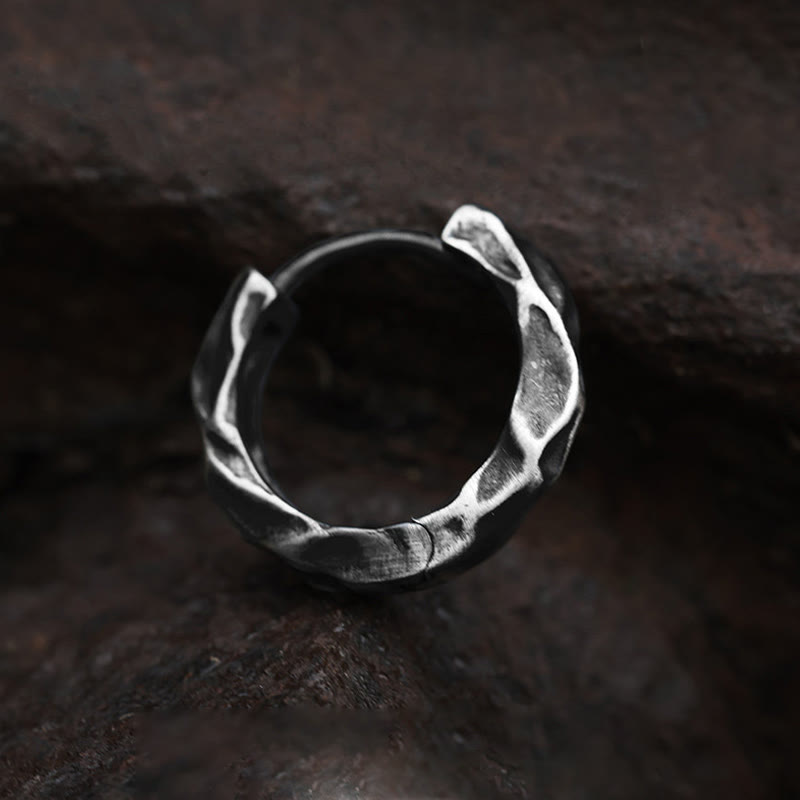 Handcrafted 925 Silver Hammered Rock Hoop Earrings