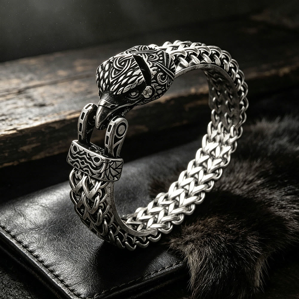 Punk Wolf With Raven Pattern Stainless Steel Bracelet