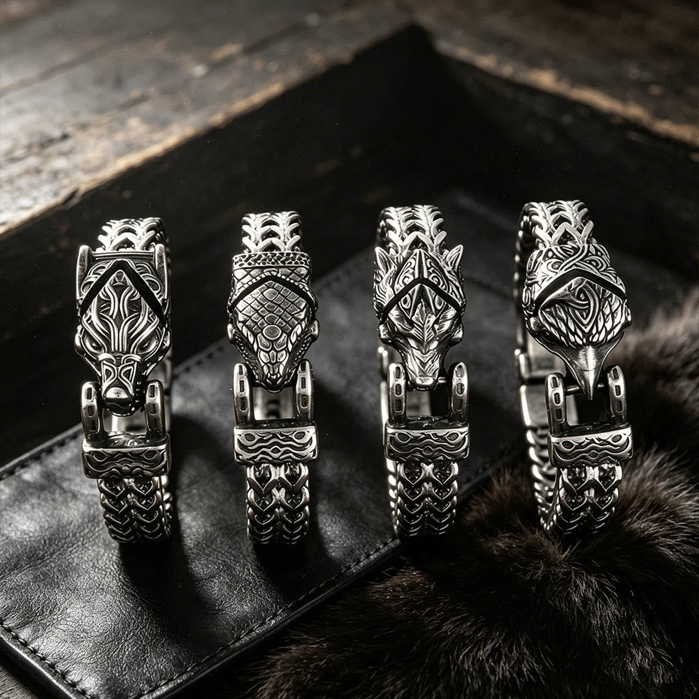 Punk Wolf With Raven Pattern Stainless Steel Bracelet