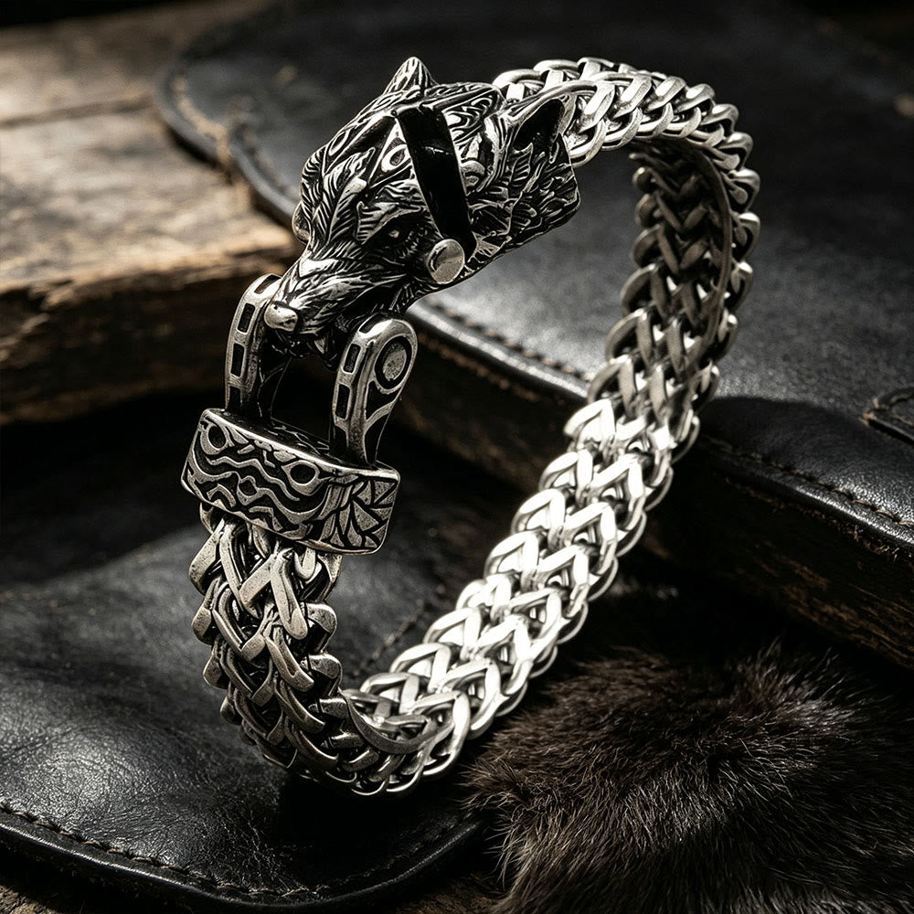 Punk Wolf With Raven Pattern Stainless Steel Bracelet
