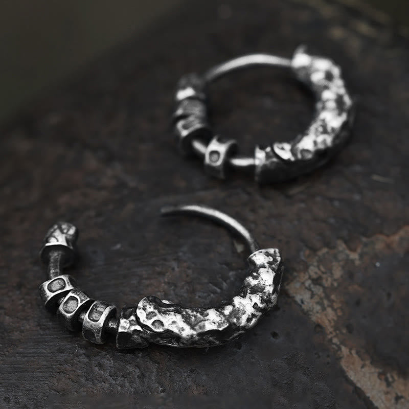 Handcrafted 999 Silver Hammered Rugged Ring Earrings