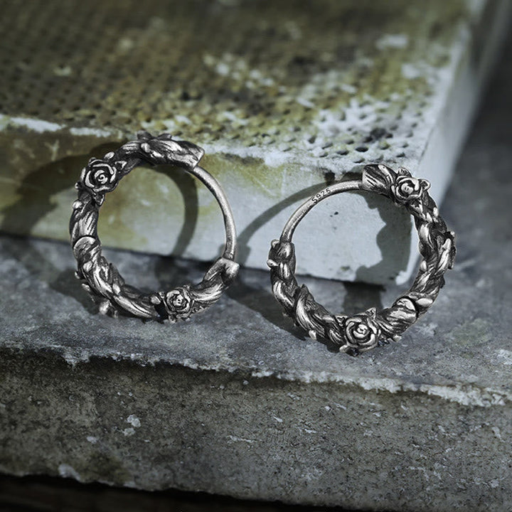 Handcrafted 925 Silver Thorny Bloom Wreath Earrings