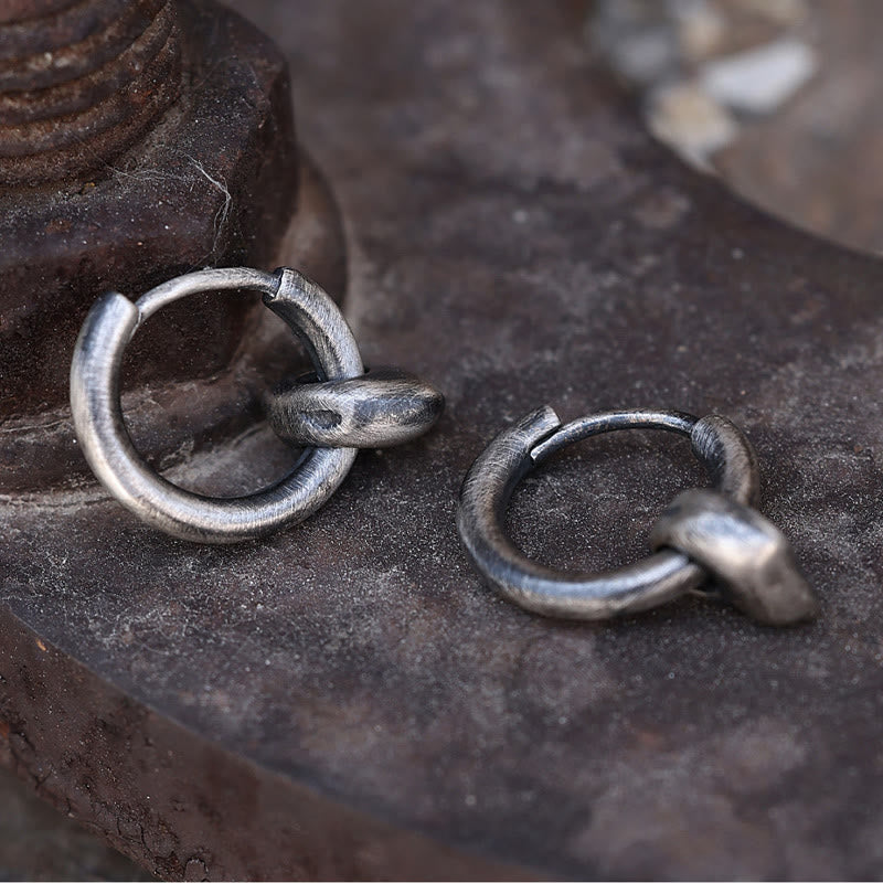 Handcrafted 925 Silver Forged Vintage Ring Hoop Earrings