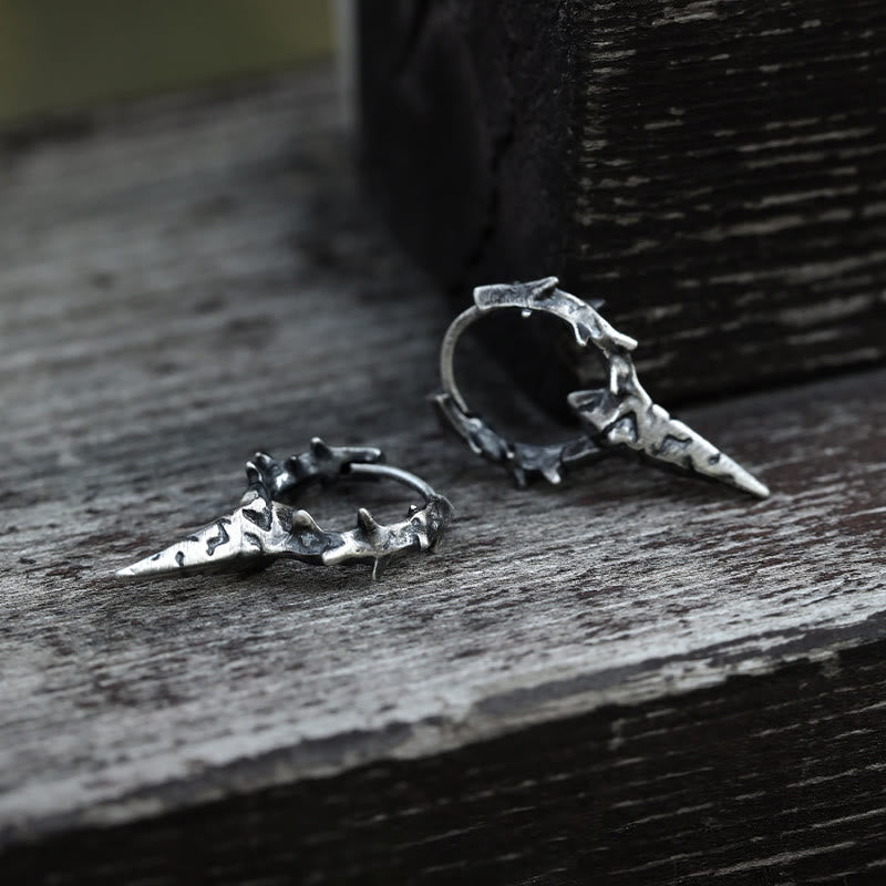 Handcrafted 925 Silver Thorn Spike Hoop Earrings